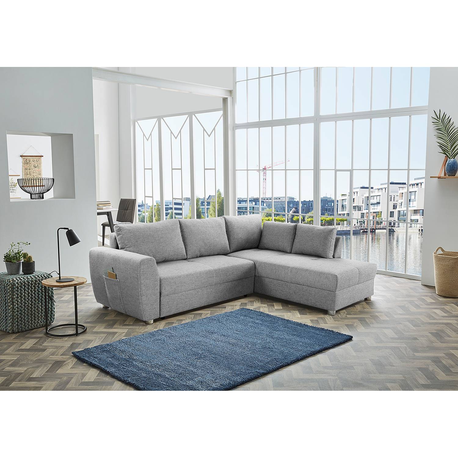 home24 Fredriks Ecksofa Camargo Hellgrau 100% Polyester 251x89x197 cm (BxHxT)