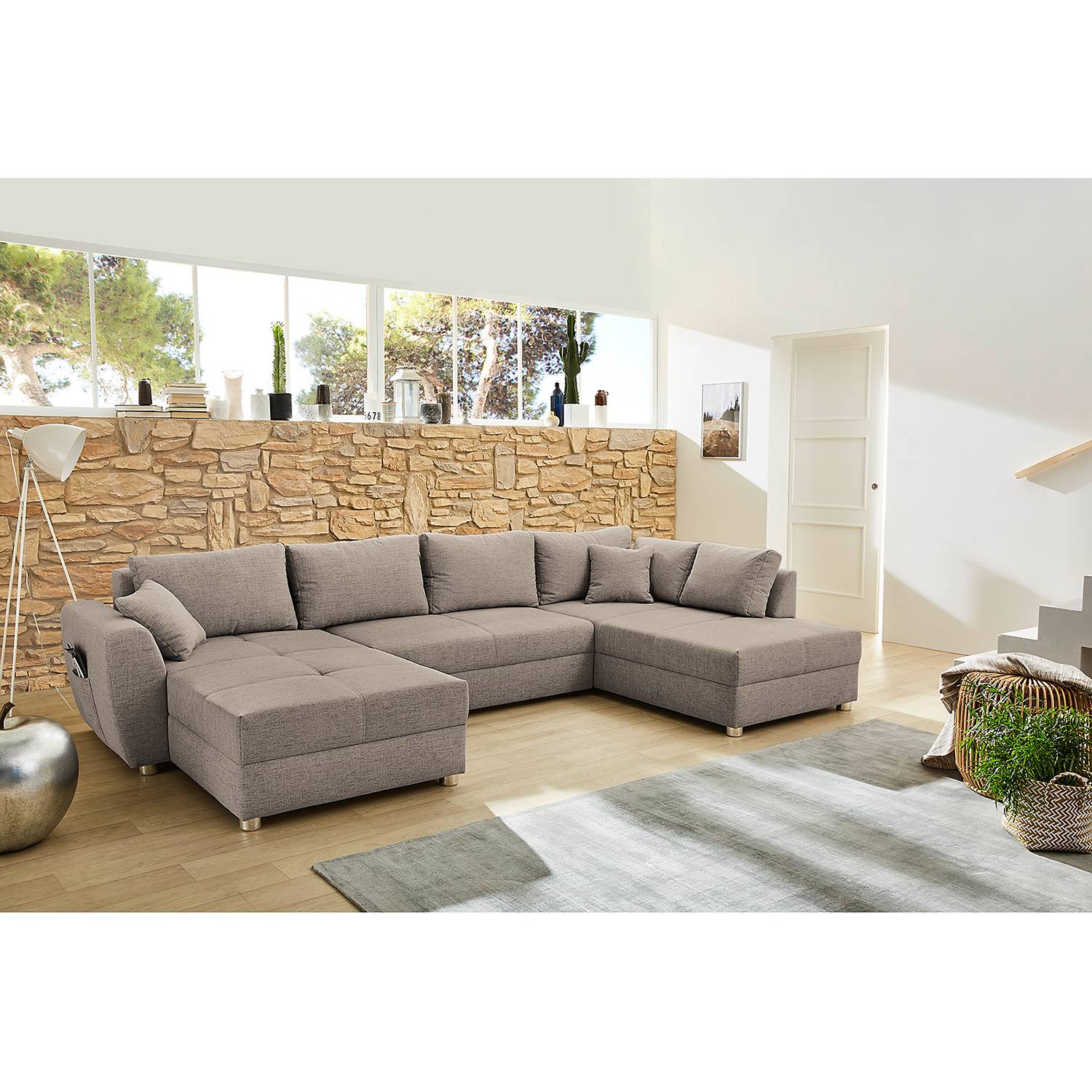 home24 Fredriks Wohnlandschaft Delicias Beige 100% Polyester 345x87x198 cm (BxHxT)