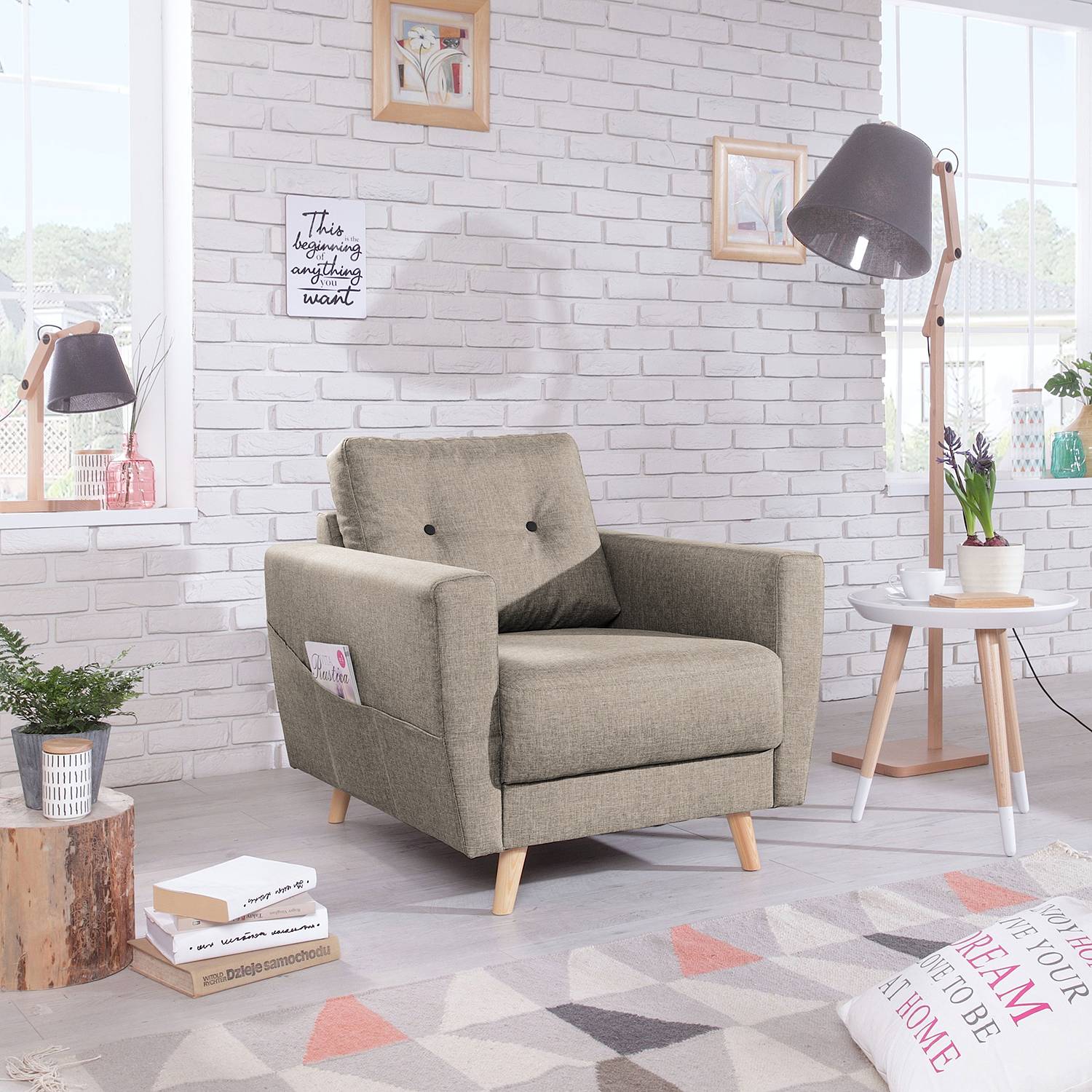 home24 Mørteens Sessel Sola Cappuccino Webstoff 79x90x90 cm (BxHxT)