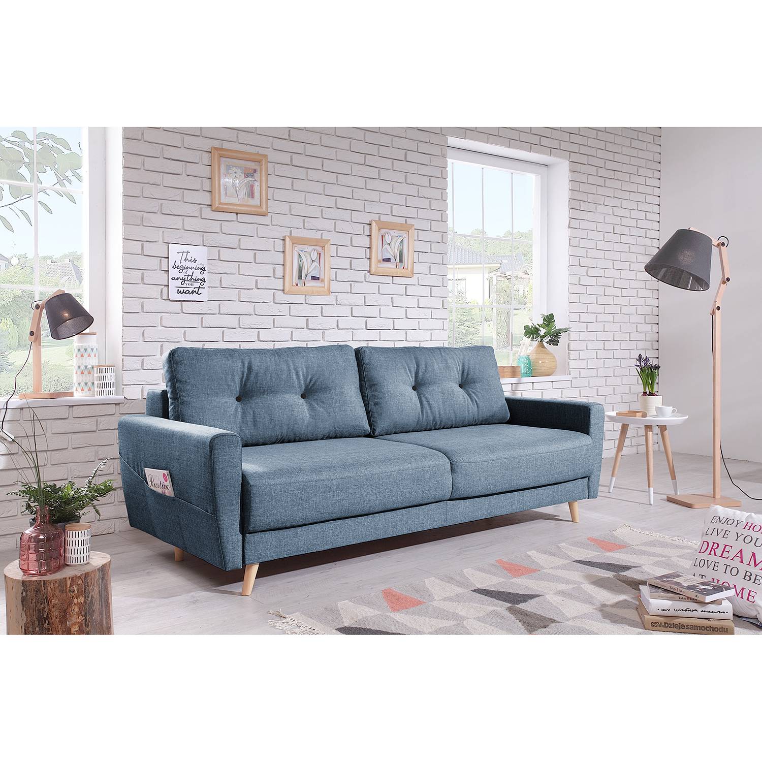 home24 Mørteens Sofa Sola 3-Sitzer Taubengrau Webstoff 215x90x90 cm