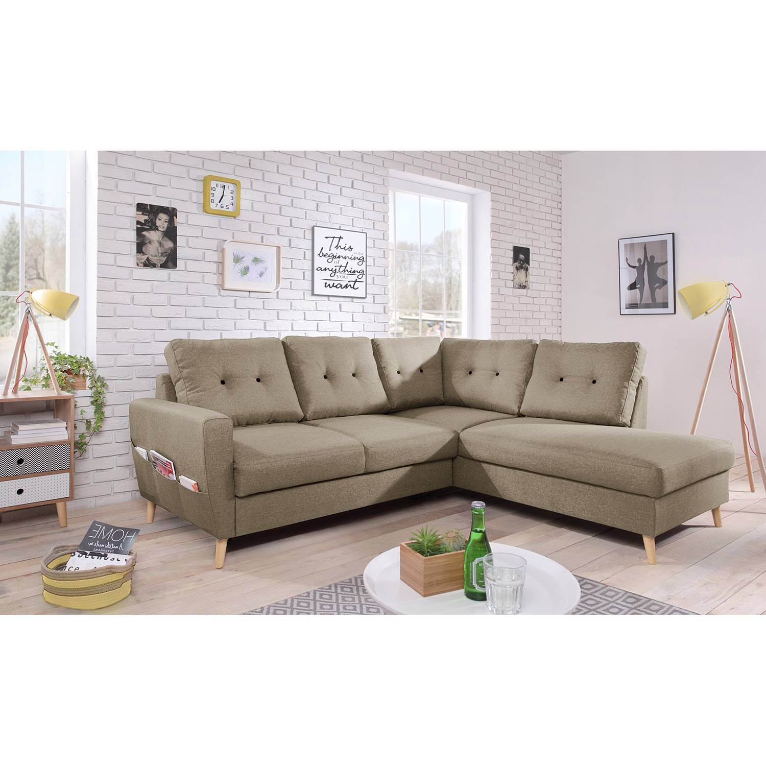 home24 Mørteens Ecksofa Sola II Cappuccino Webstoff 230x90x198 cm