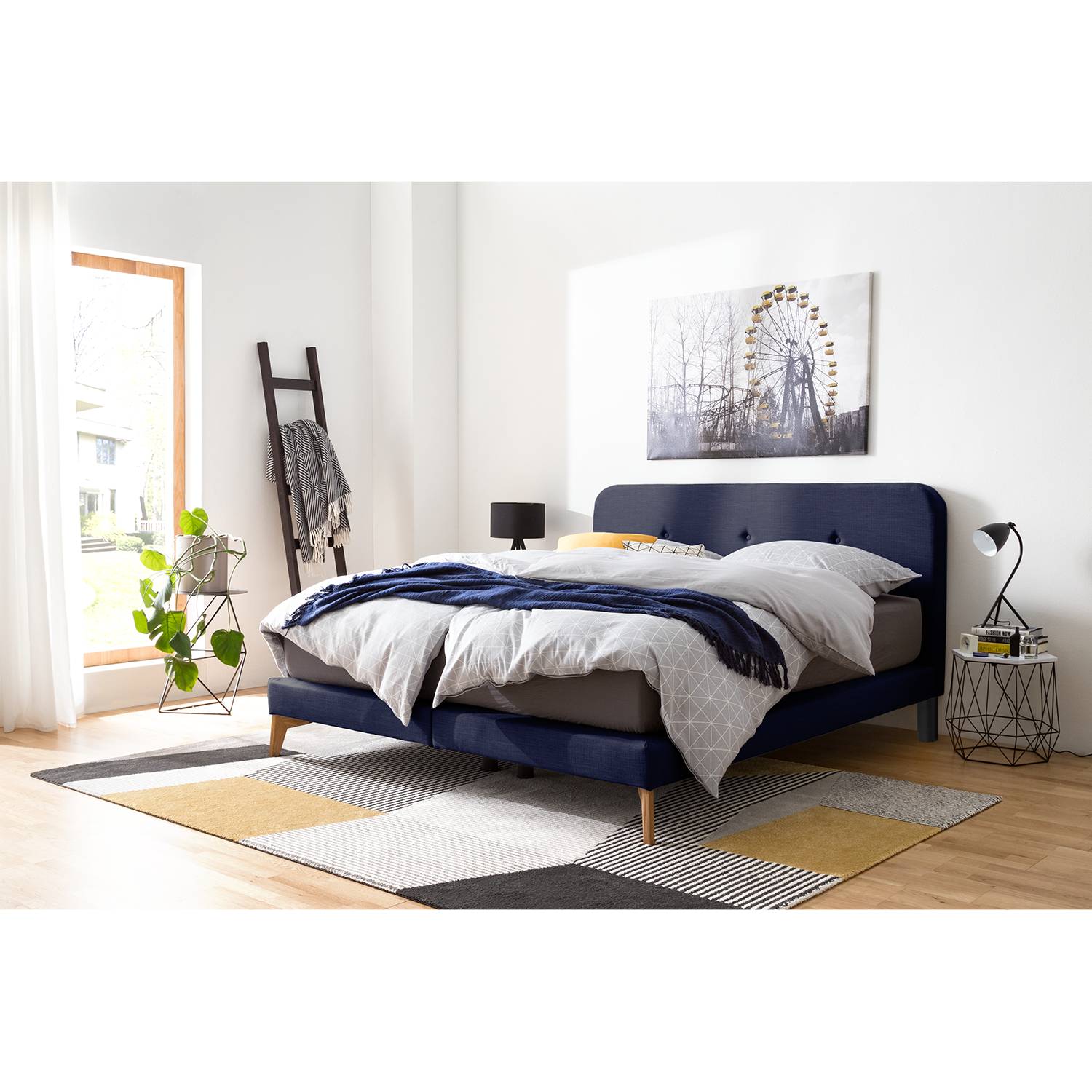 home24 SmoodSpring Bett II 140x200 cm Webstoff Dunkelblau