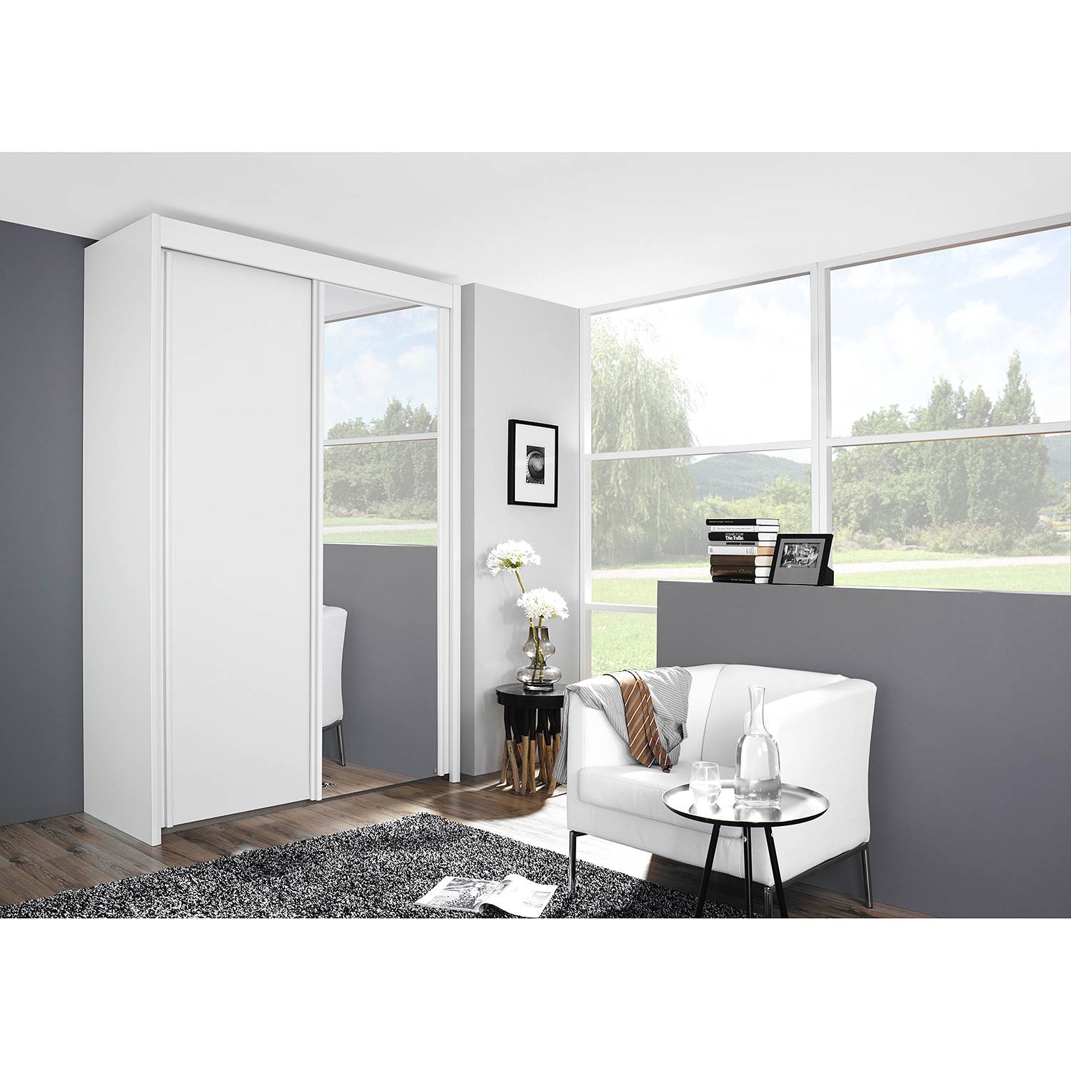 home24 Rauch Steffen Schwebetürenschrank Imperial II Alpinweiß mit Spiegel 151x235x65 cm (BxHxT) Spanplatte Modern