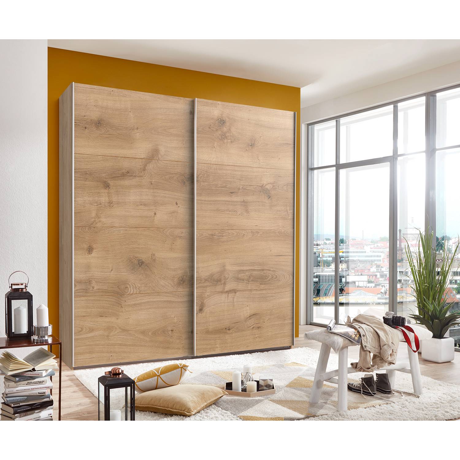 home24 Wimex Schwebetürenschrank Easy Plus II Plankeneiche Dekor 180x210x65 cm (BxHxT) Spanplatte Modern