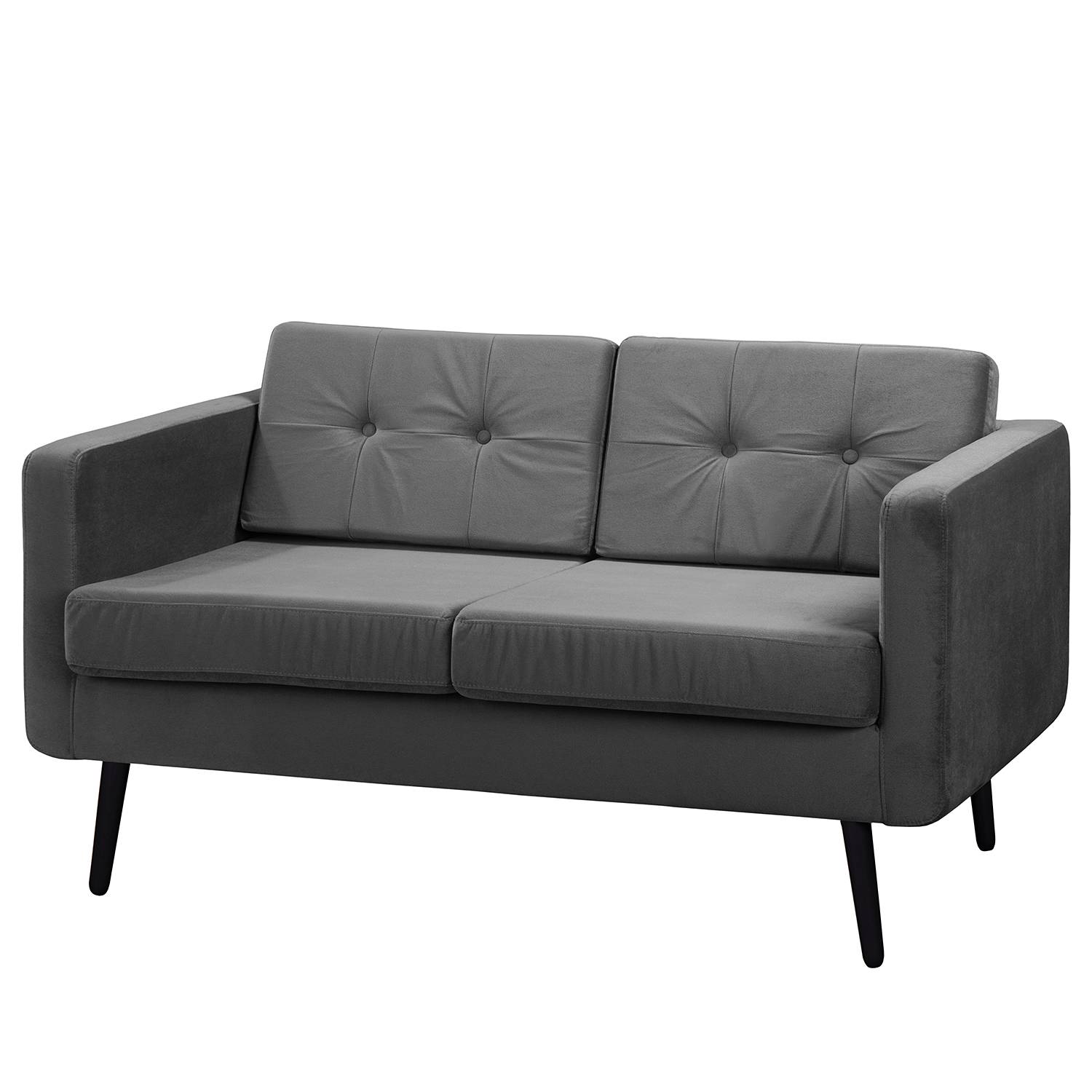 home24 Jack & Alice Sofa Croom VI 2-Sitzer Dunkelgrau Samt 143x86x84 cm