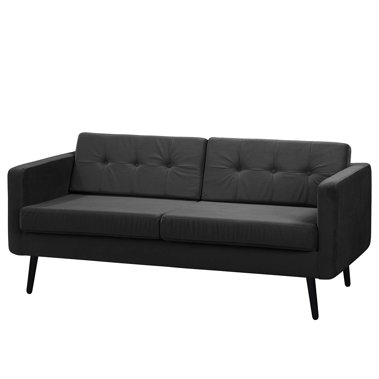 home24 Jack & Alice Sofa Croom VI 3-Sitzer Schwarz Samt 184x86x84 cm