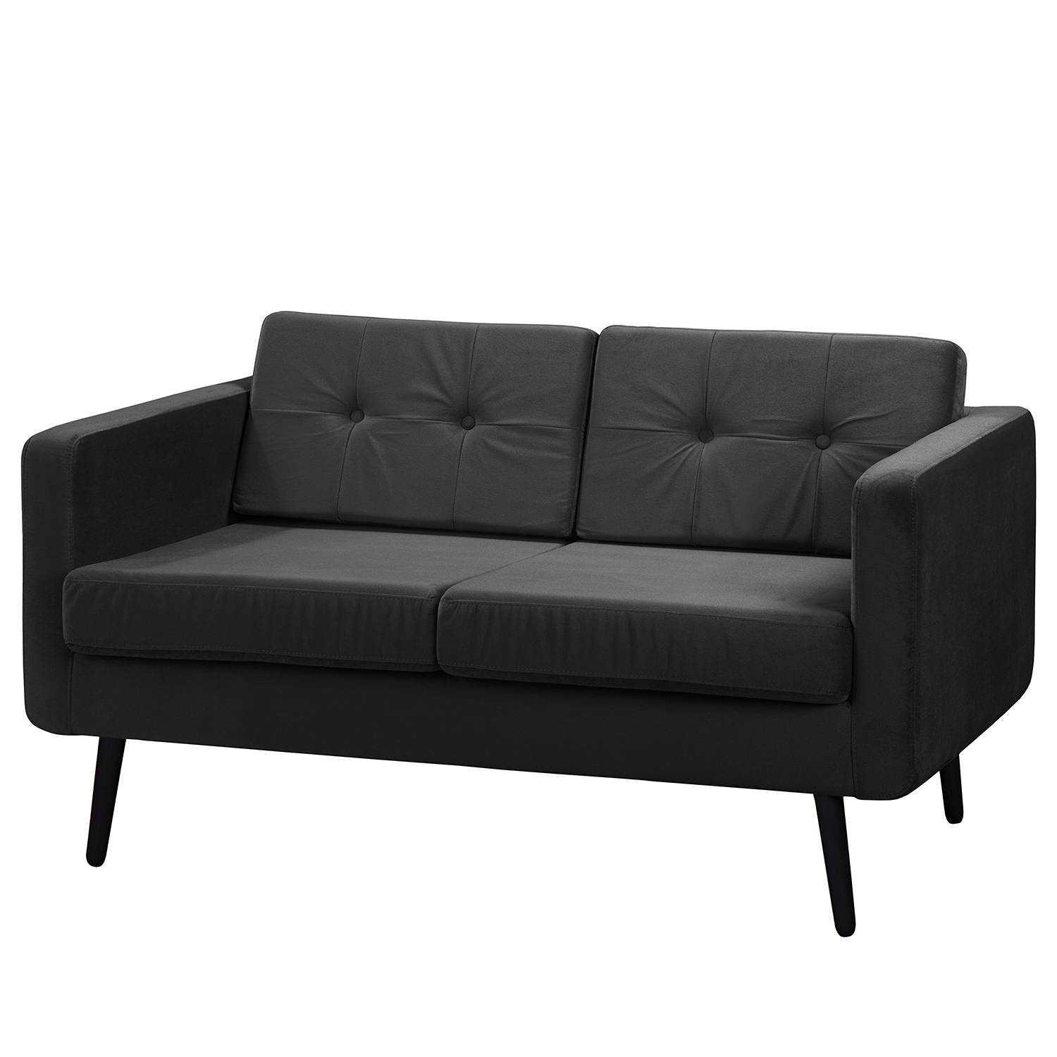 home24 Jack & Alice Sofa Croom VI 2-Sitzer Schwarz Samt 143x86x84 cm