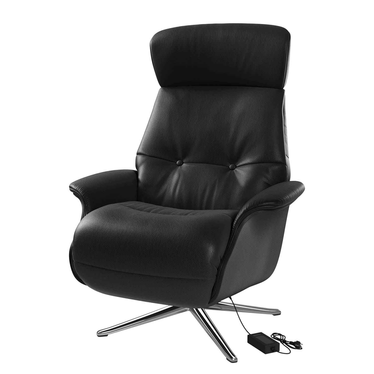 home24 Studio Copenhagen Relaxsessel Anderson VI Schwarz Echtleder mit Relaxfunktion 80x113x89 cm (BxHxT)