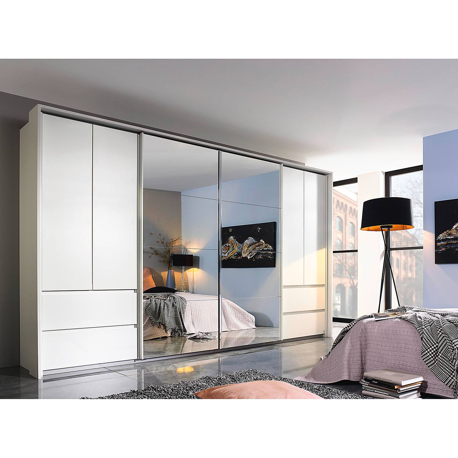 home24 Rauch Pack´s Kombischrank Fulda Alpinweiß mit Spiegel 315x211x62 cm (BxHxT) Spanplatte Modern