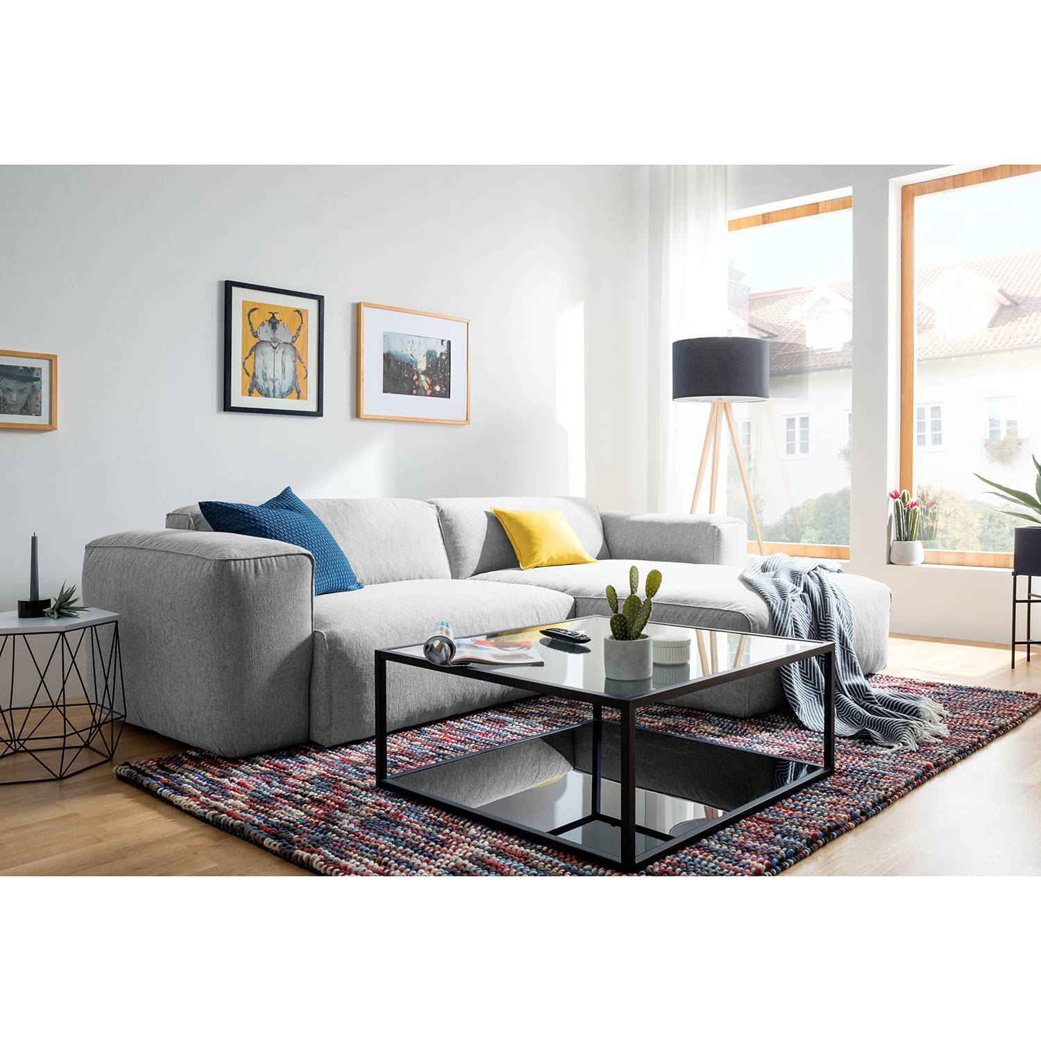 home24 Studio Copenhagen Ecksofa Hudson VII Saia Hellgrau Strukturstoff 266x71x173 cm