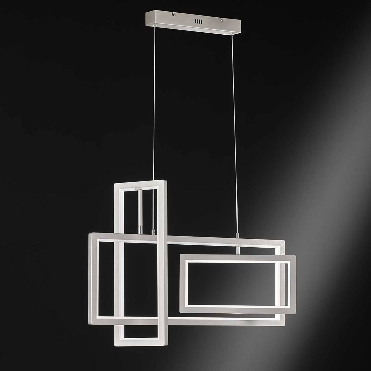 home24 Wofi LED-Pendelleuchte Viso II Eisen Silber Dimmbar 40x150x80 cm (BxHxT) 3-flammig 87W inkl. Leuchtmittel