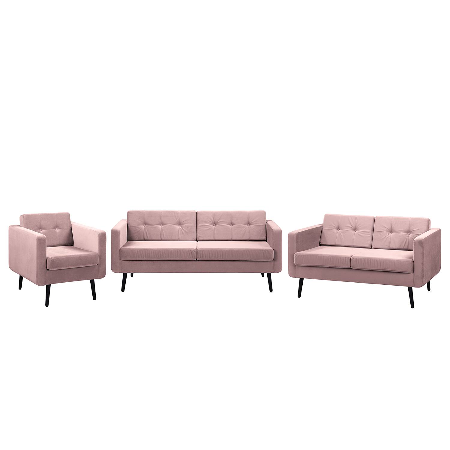 home24 Jack & Alice Polstergarnitur Croom V Mauve Samt 184x86x84 cm