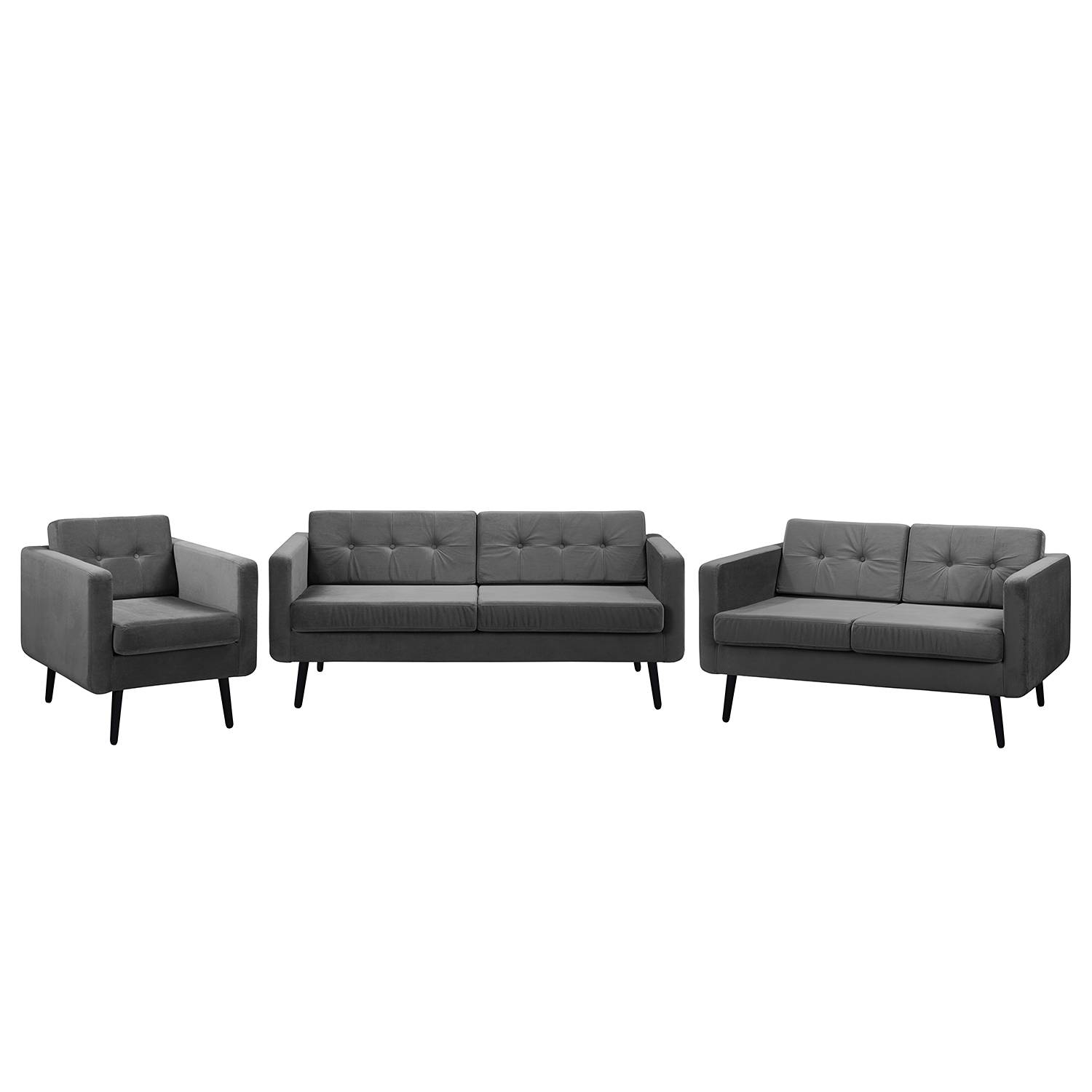 home24 Jack & Alice Polstergarnitur Croom V Dunkelgrau Samt 184x86x84 cm