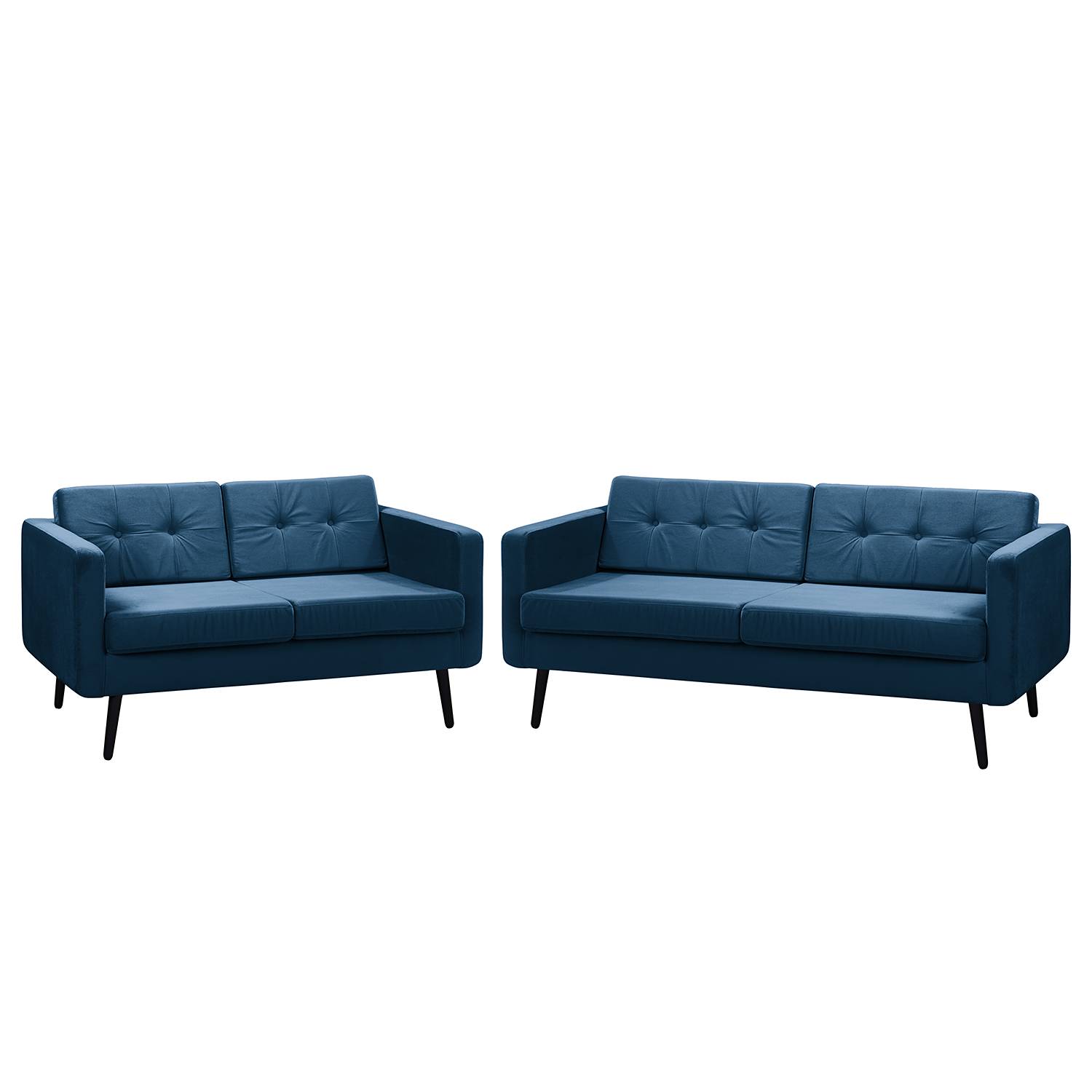 home24 Jack & Alice Polstergarnitur Croom I Marineblau Samt 184x86x84 cm