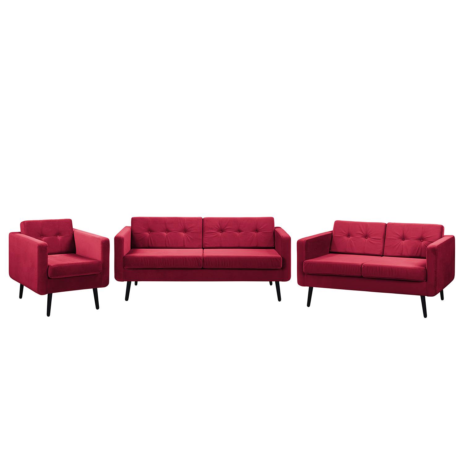 home24 Jack & Alice Polstergarnitur Croom V Rot Samt 184x86x84 cm