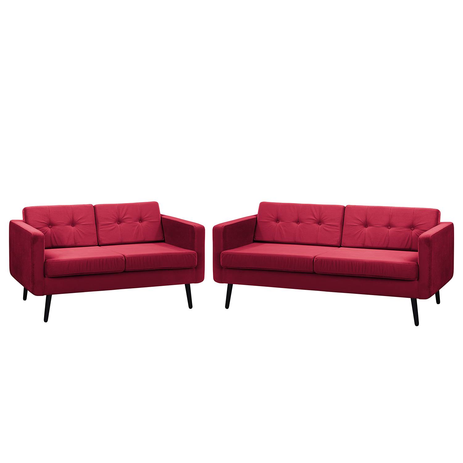 home24 Jack & Alice Polstergarnitur Croom I Rot Samt 184x86x84 cm
