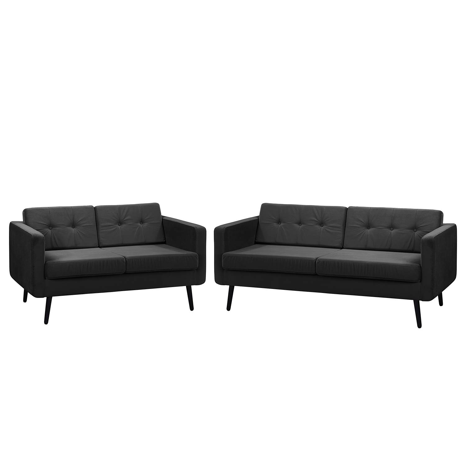 home24 Jack & Alice Polstergarnitur Croom I Schwarz Samt 184x86x84 cm