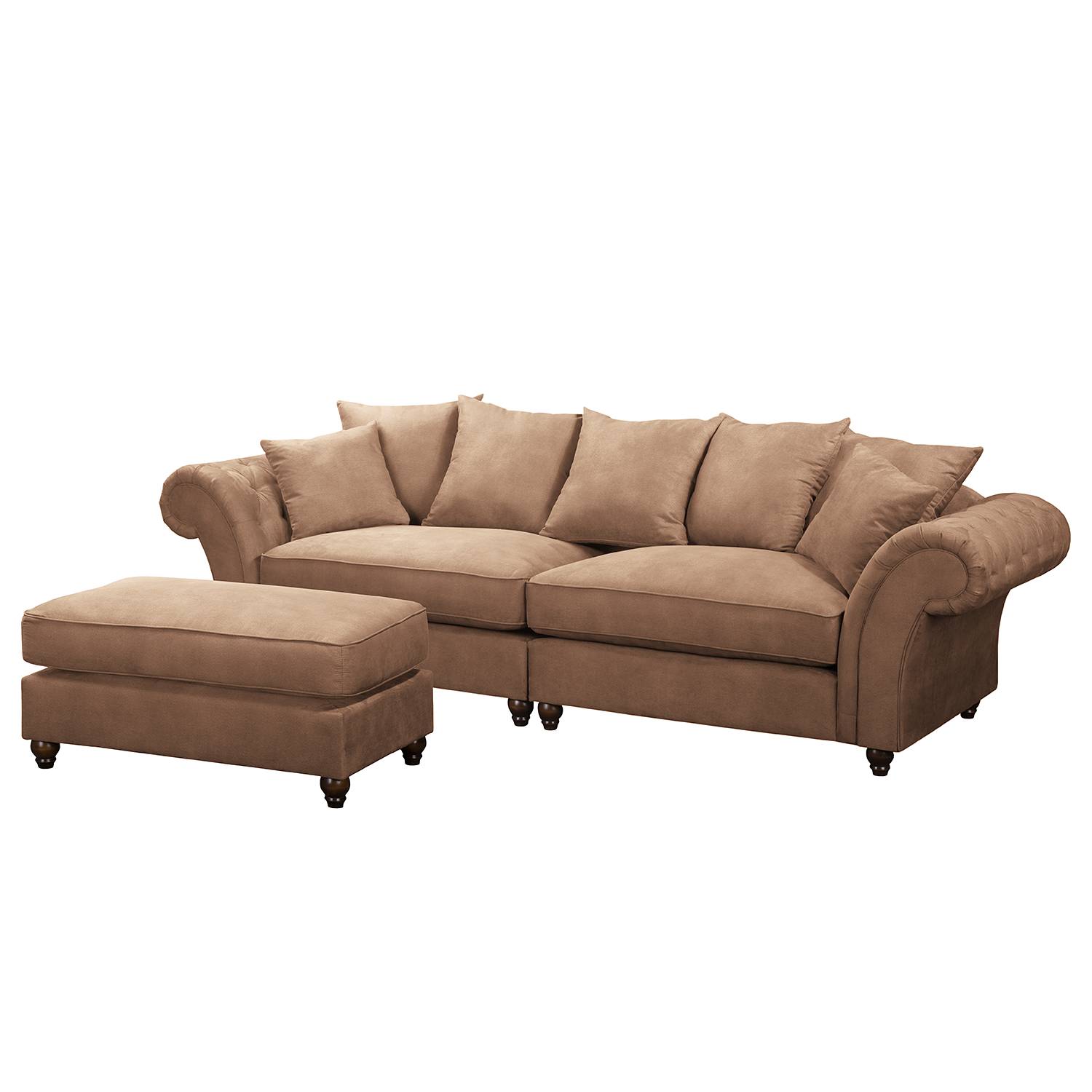 home24 Maison Belfort Bigsofa Pacoa Latte Macchiato Microfaser 294x90x93 cm mit Hocker