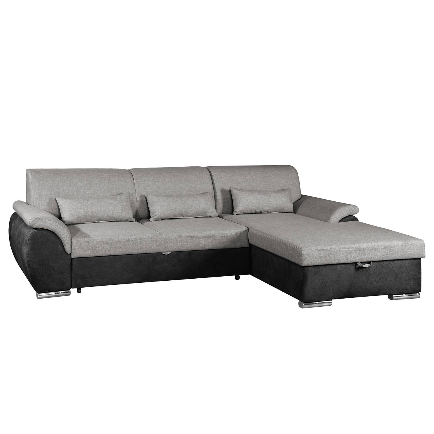 home24 loftscape Ecksofa Roseburg Schwarz Microfaser 274x84x175 cm mit Schlaffunktion und Bettkasten