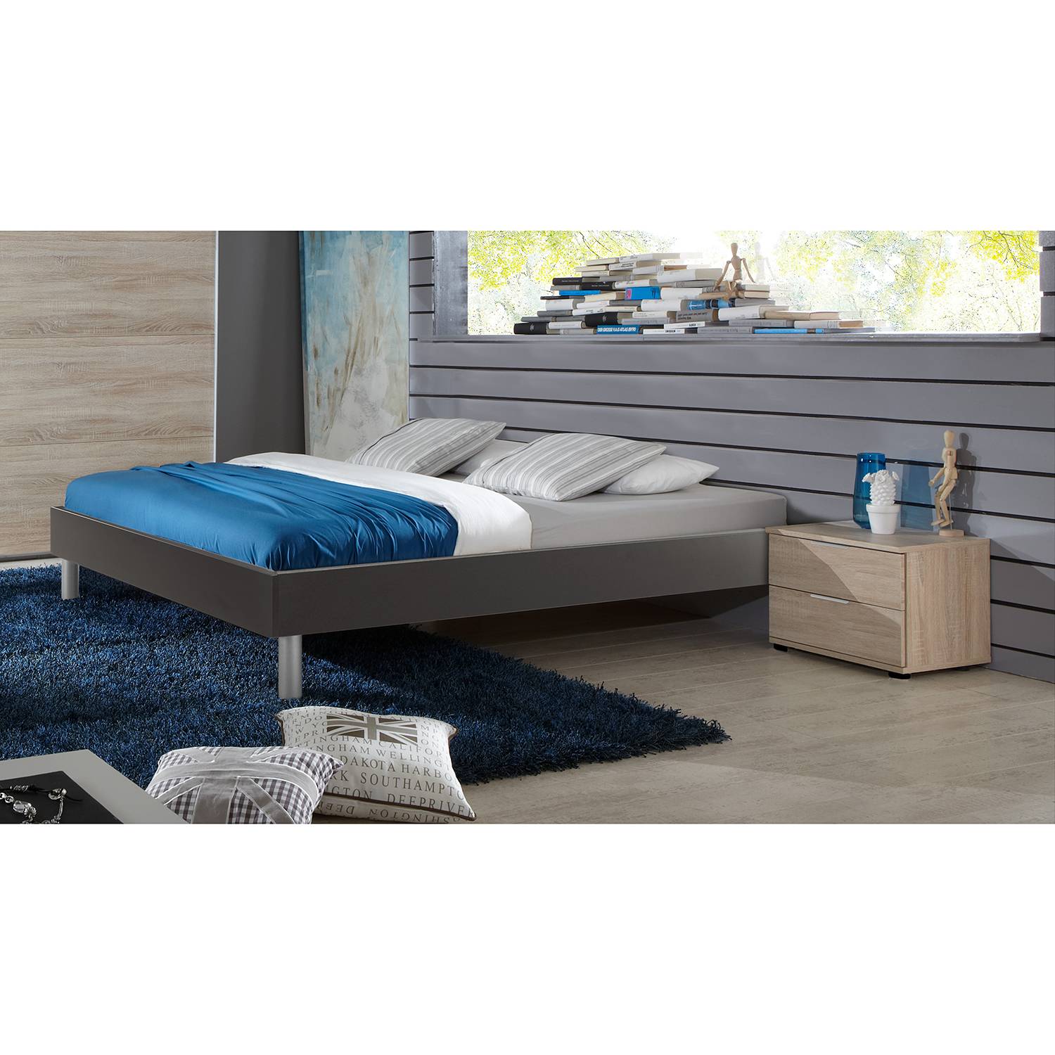 home24 Wimex Bettgestell Easy Beds 160x200 cm Spanplatte Graphit Modern