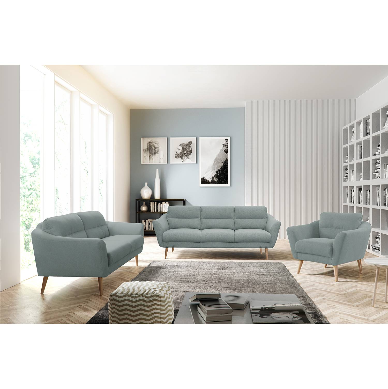 home24 Norrwood Sofa Lucinda I 3-Sitzer Platingrau Webstoff 209x87x88 cm