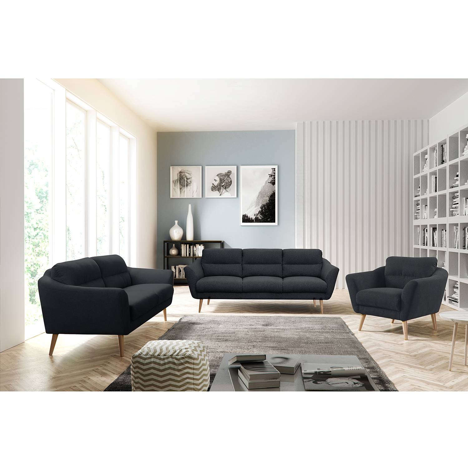 home24 Norrwood Sessel Lucinda Dunkelgrau Webstoff 92x87x88 cm (BxHxT)