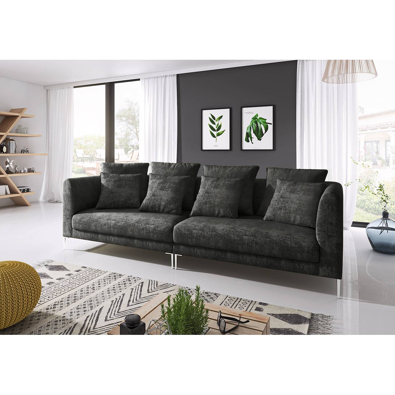home24 Velvet Studio Bigsofa Gibbes I Anthrazit Chenille 280x94x96 cm