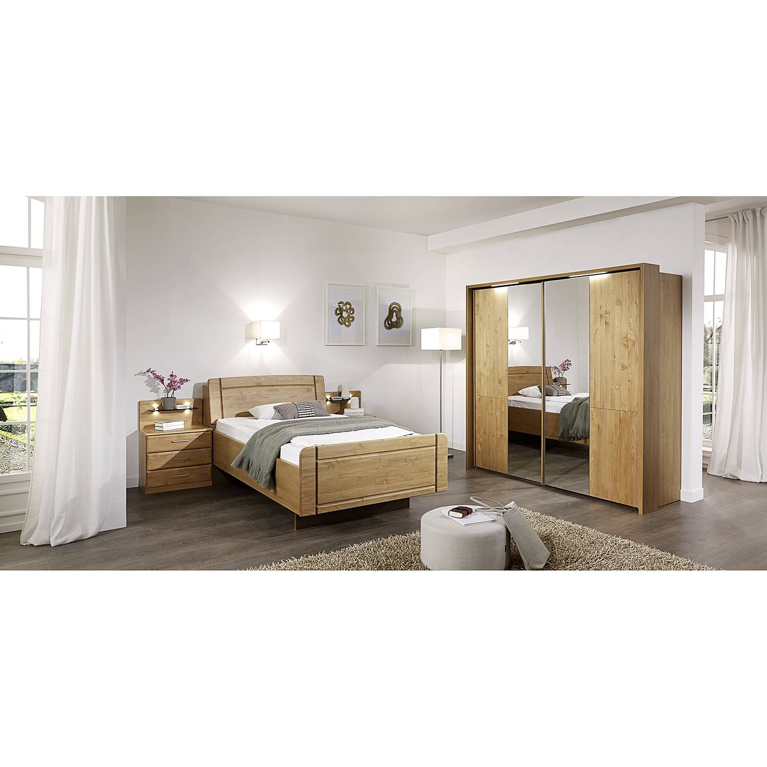 home24 Wiemann Schwebetürenschrank Innsbruck mit Spiegel 250x197x67 cm (BxHxT) Erle Teilmassiv