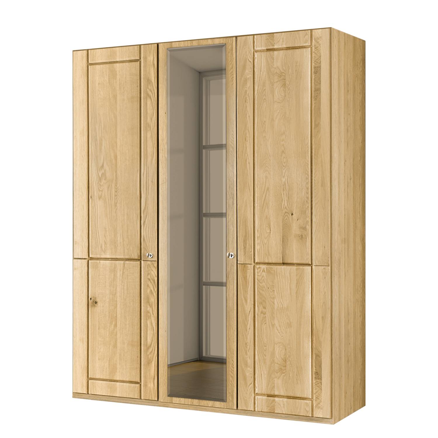 home24 Wiemann Drehtürenschrank Borkum I mit Spiegel 150x216x58 cm (BxHxT) 3-türig Eiche Teilmassiv