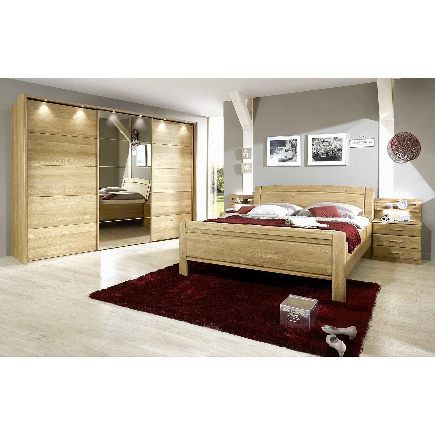 home24 Wiemann Schwebetürenschrank Borkum mit Spiegel 250x217x67 cm (BxHxT) Eiche Teilmassiv