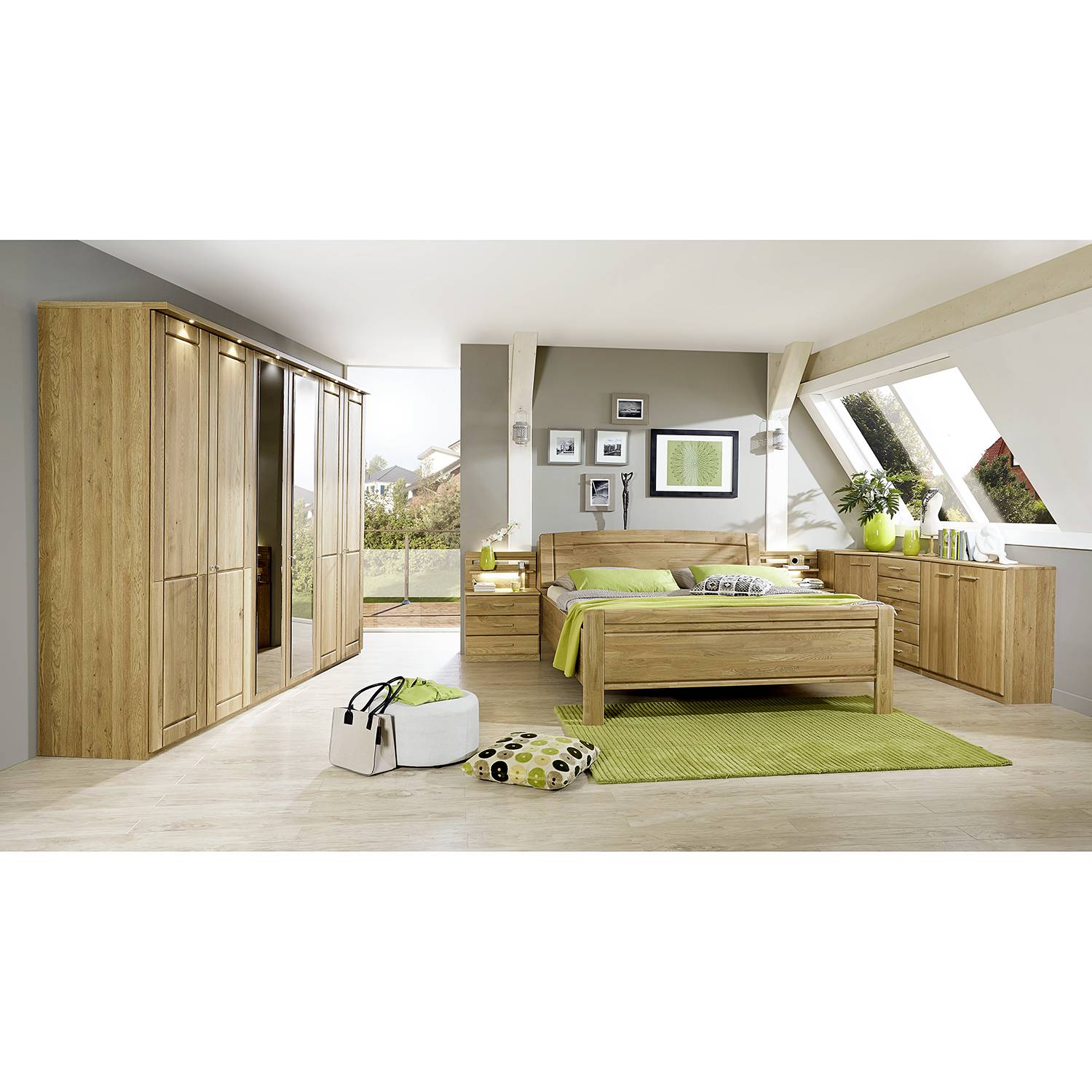 home24 Wiemann Drehtürenschrank Borkum I mit Spiegel 300x216x58 cm (BxHxT) 6-türig Eiche Teilmassiv