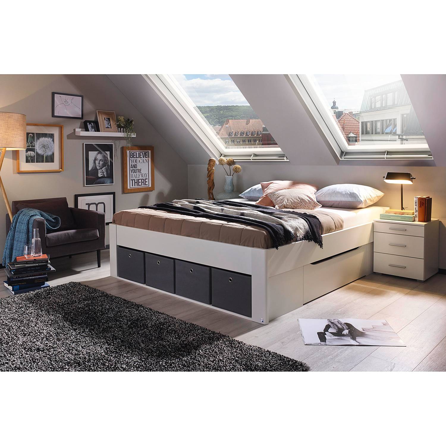 home24 Rauch Kopfteil Scala II 160x200 cm Spanplatte Alpinweiß mit Beleuchtung