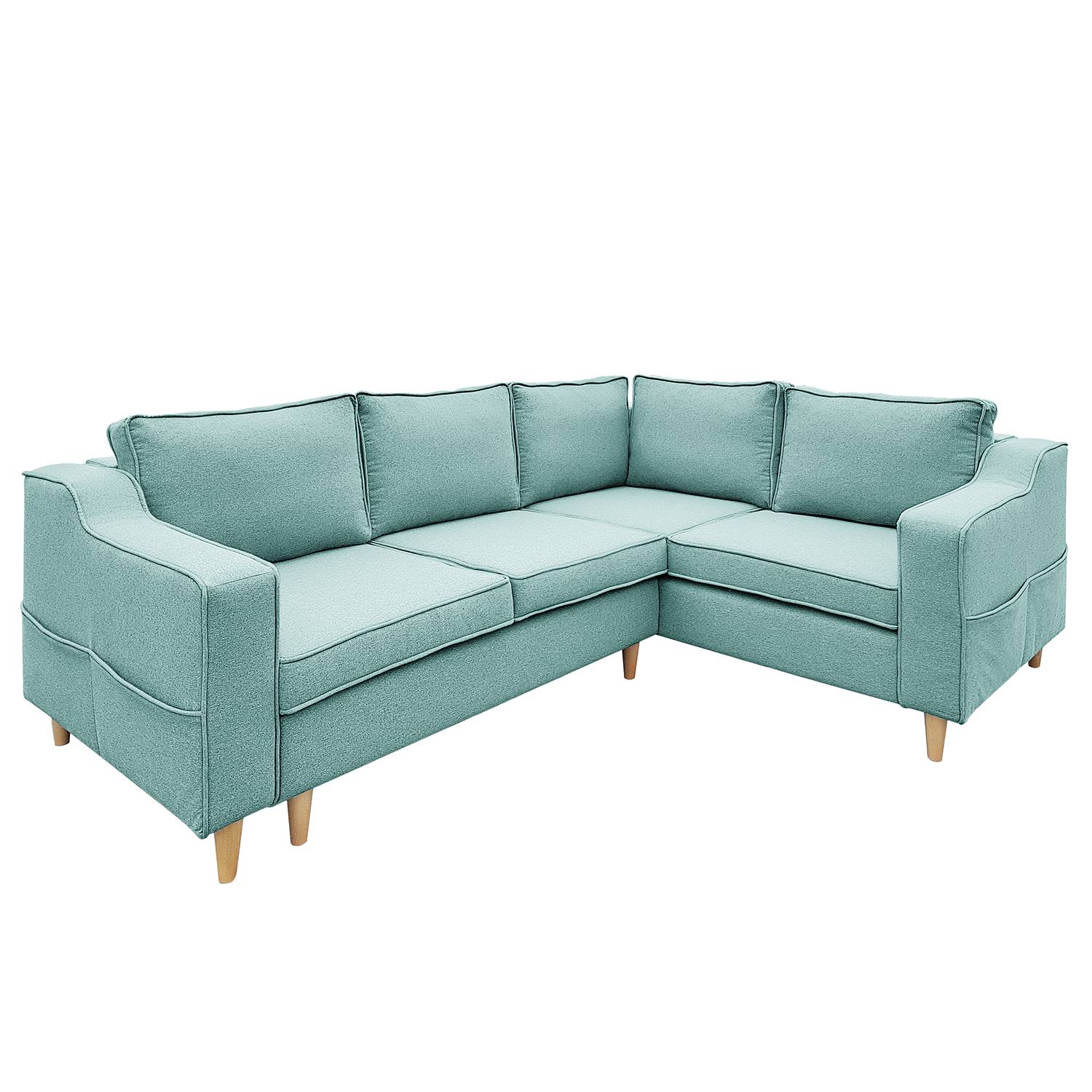 home24 Mørteens Ecksofa Osorio Babyblau Webstoff 238x90x182 cm mit Schlaffunktion