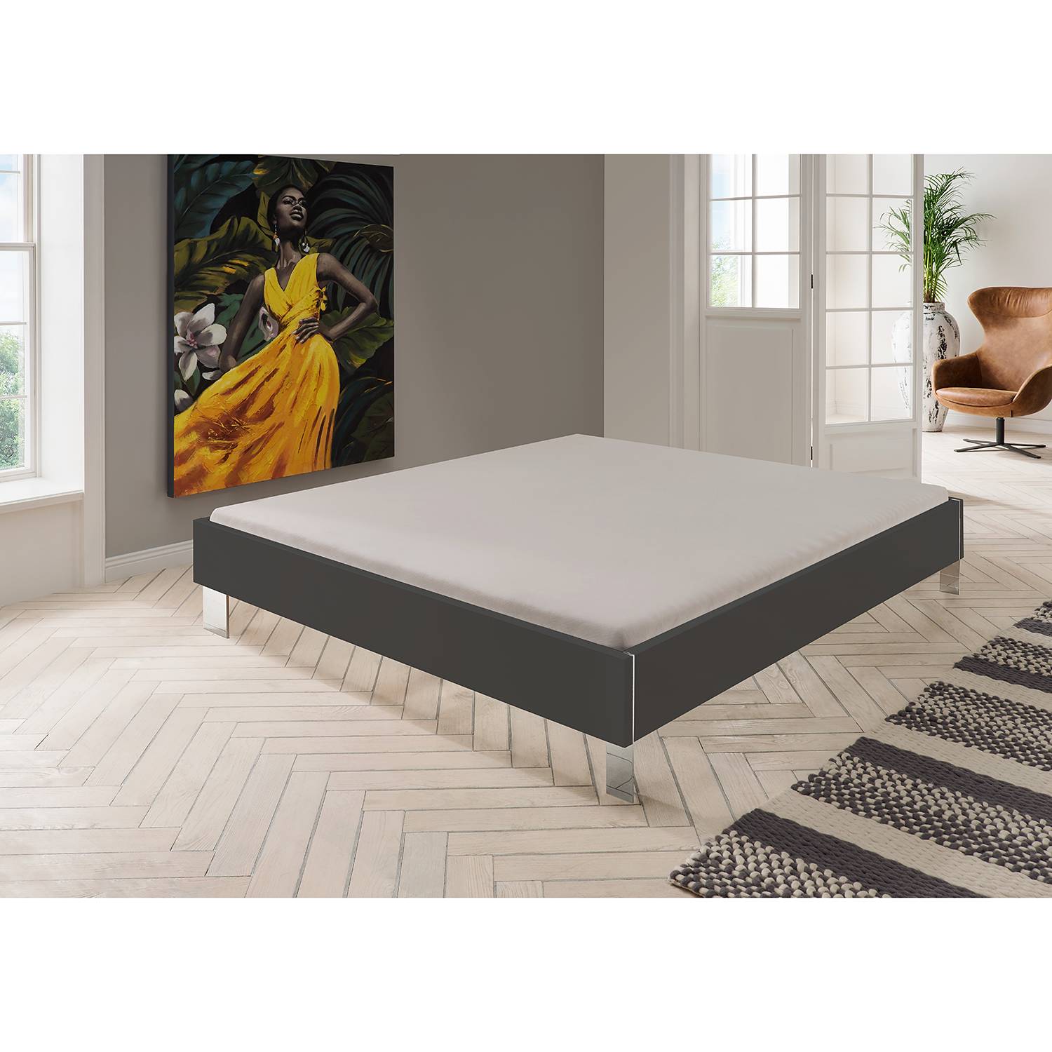 home24 Wimex Bettgestell Level 160x200 cm Spanplatte Graphit Modern