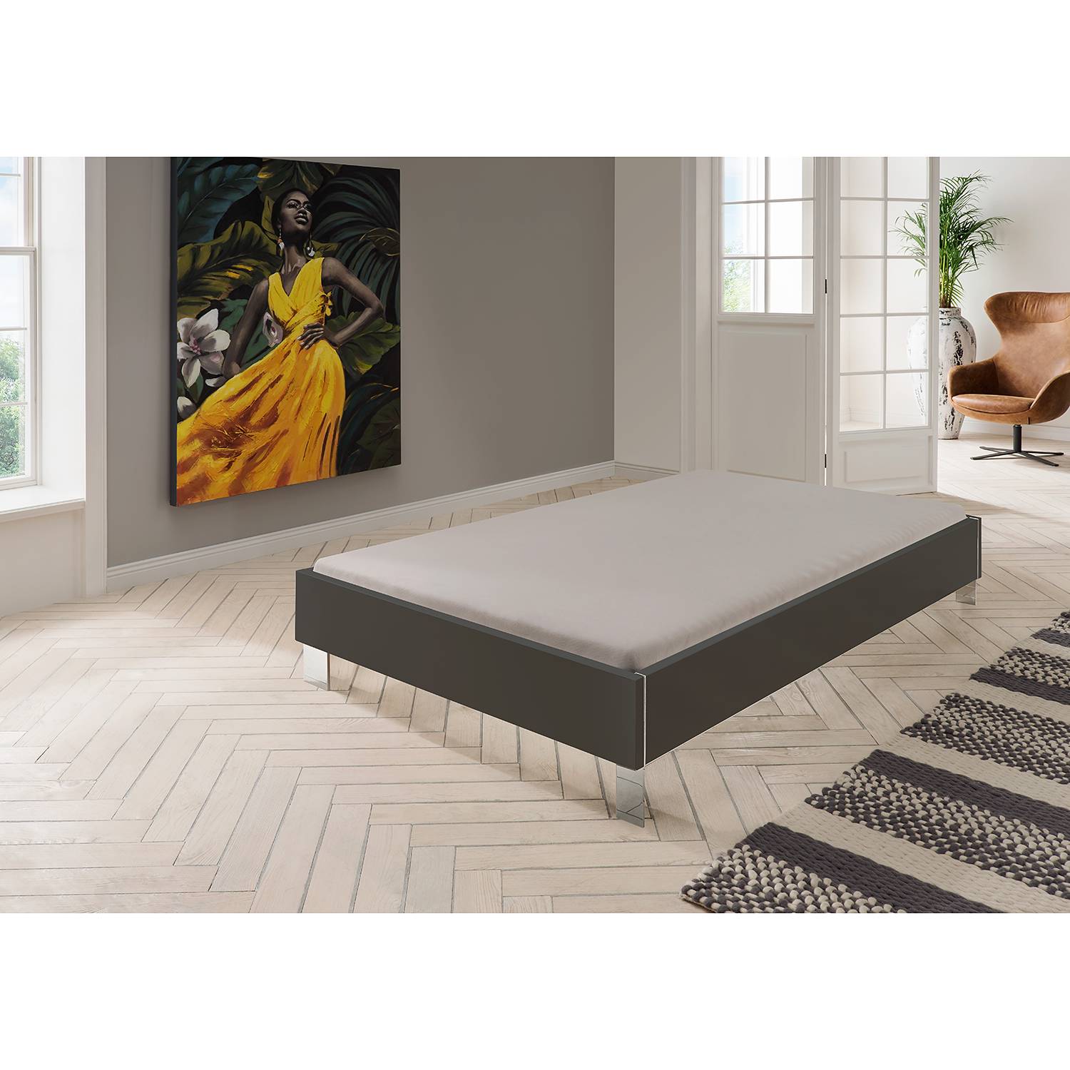 home24 Wimex Bettgestell Level 90x200 cm Spanplatte Graphit Modern