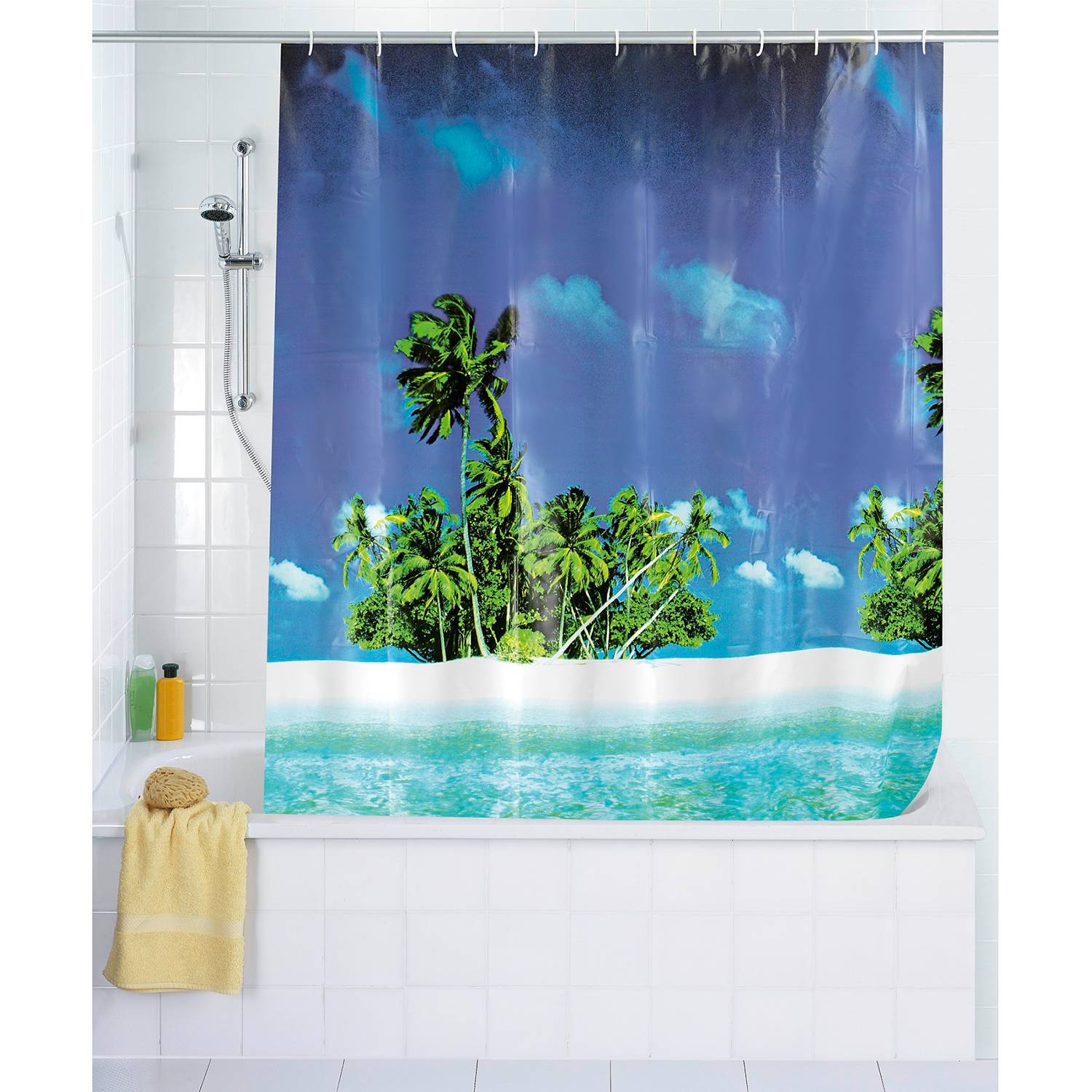 Image of Rideau de douche plage avec palmiers 000000001000151551