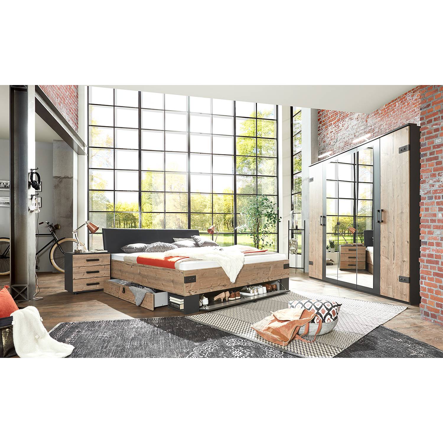 home24 Wimex Kommode Stockholm I Silver Fir Dekor/Graphit Spanplatte 52x58x38 cm (BxHxT) Industrial 3 Schubladen