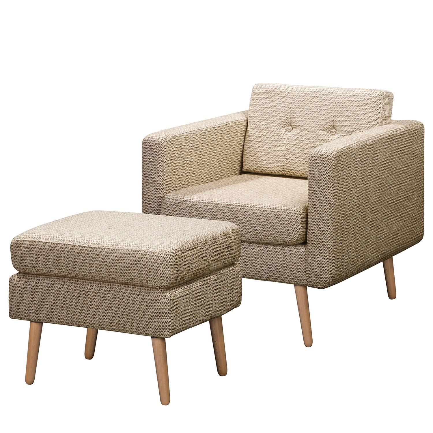 home24 Mørteens Sessel Croom II Sand Webstoff mit Hocker 77x86x84 cm (BxHxT)