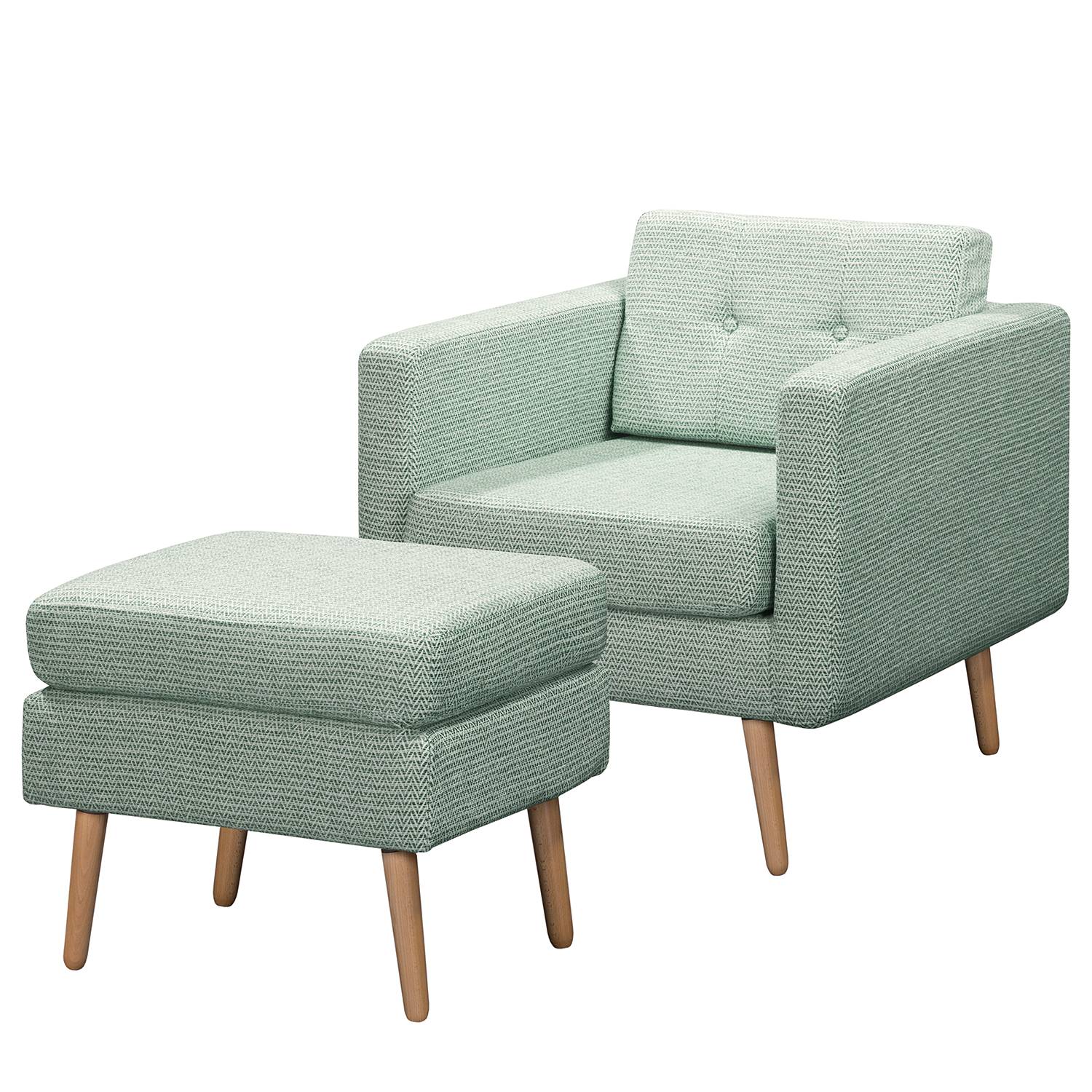 home24 Mørteens Sessel Croom II Mintgrün Webstoff mit Hocker 77x86x84 cm (BxHxT)