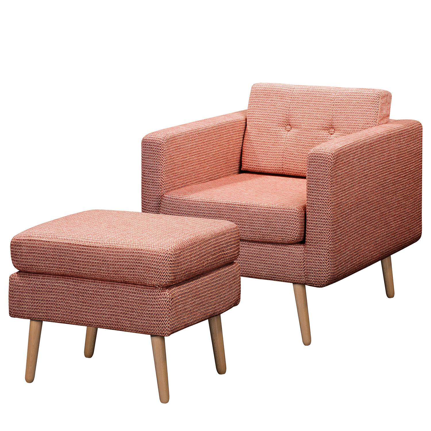 home24 Mørteens Sessel Croom II Altrosa Webstoff mit Hocker 77x86x84 cm (BxHxT)