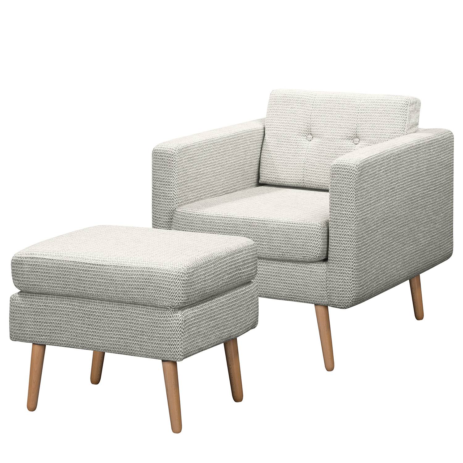 home24 Mørteens Sessel Croom II Schwedisch Weiß Webstoff mit Hocker 77x86x84 cm (BxHxT)