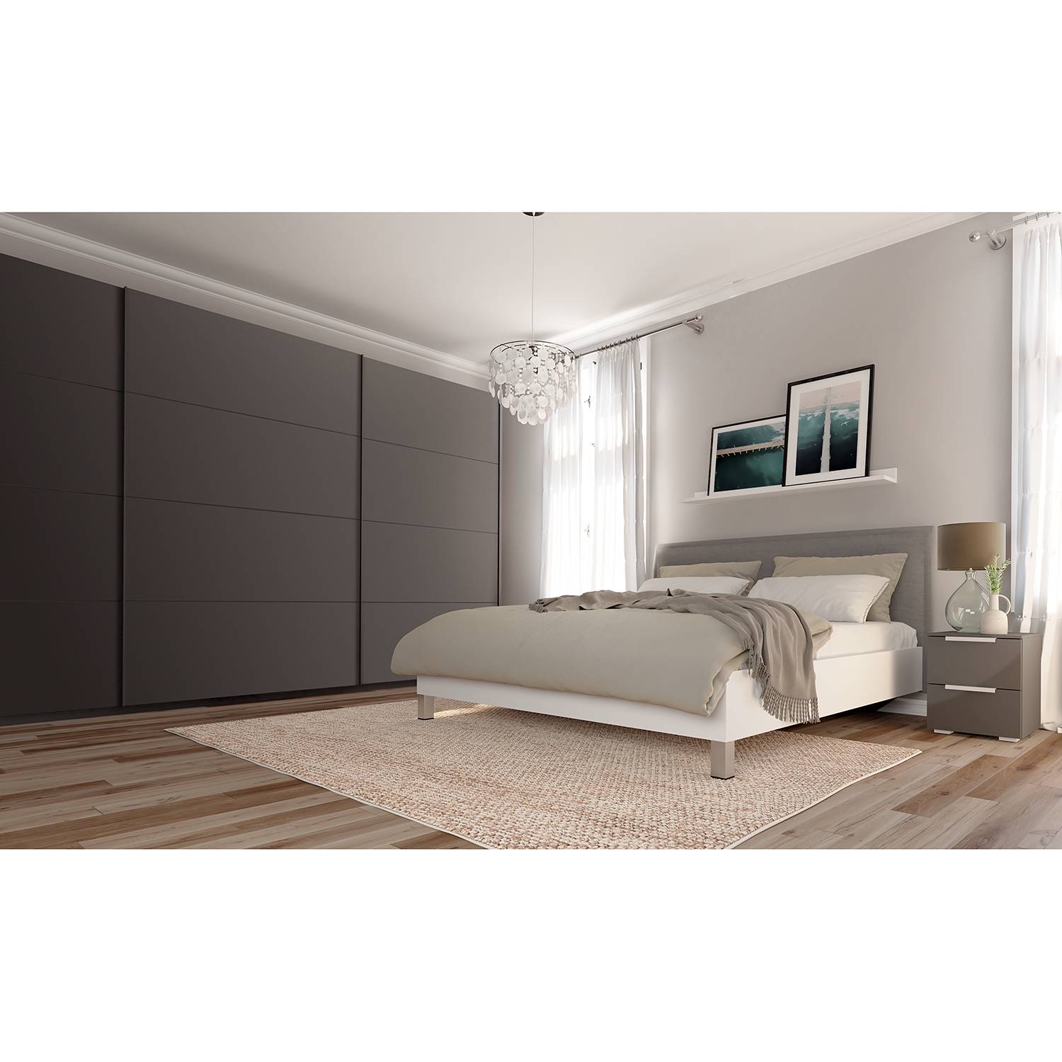 home24 Schwebetürenschrank SKØP IX Graphit 405x236x69 cm (BxHxT) 3-türig Spanplatte Modern
