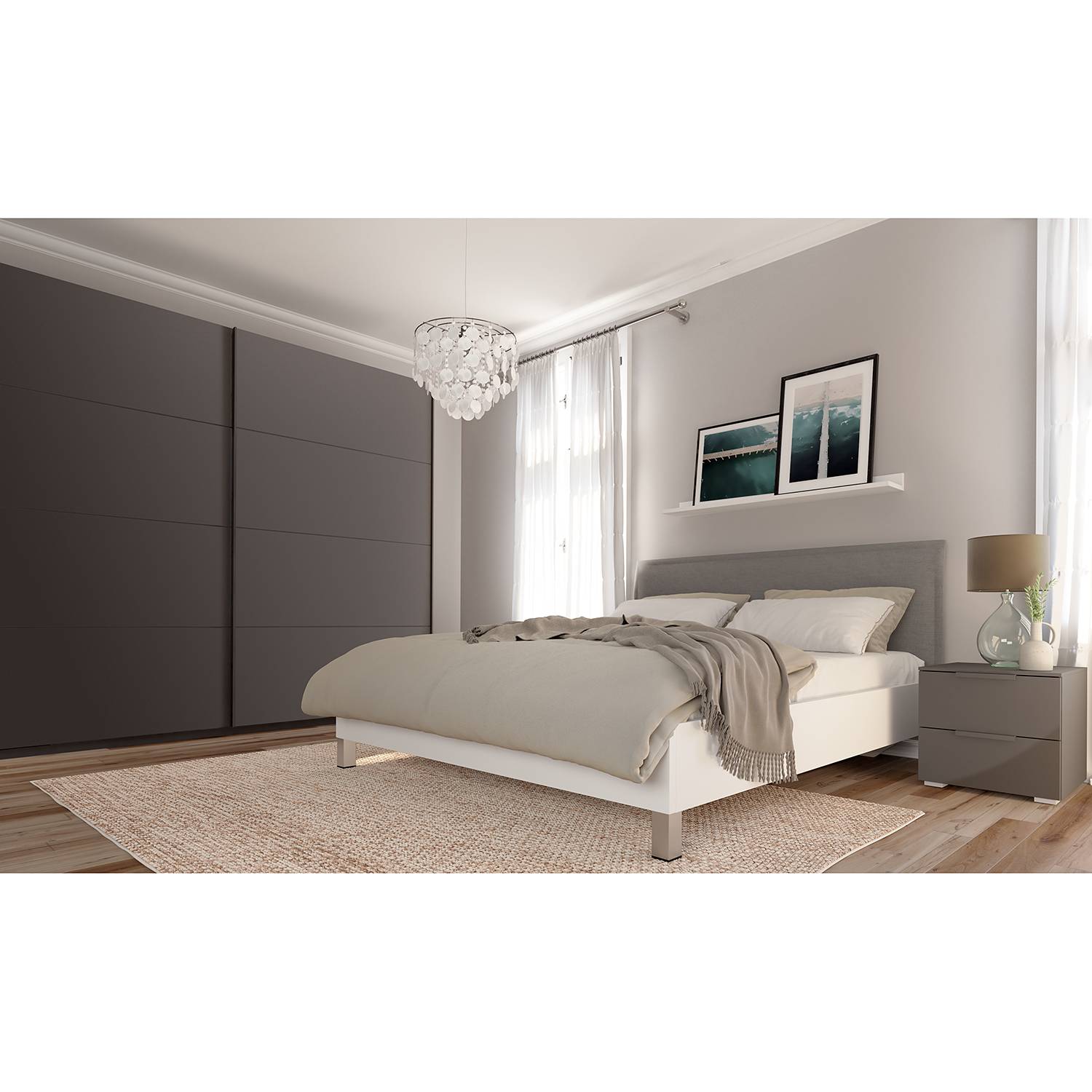 home24 Schwebetürenschrank SKØP IX Graphit 270x222x69 cm (BxHxT) 2-türig Spanplatte Modern