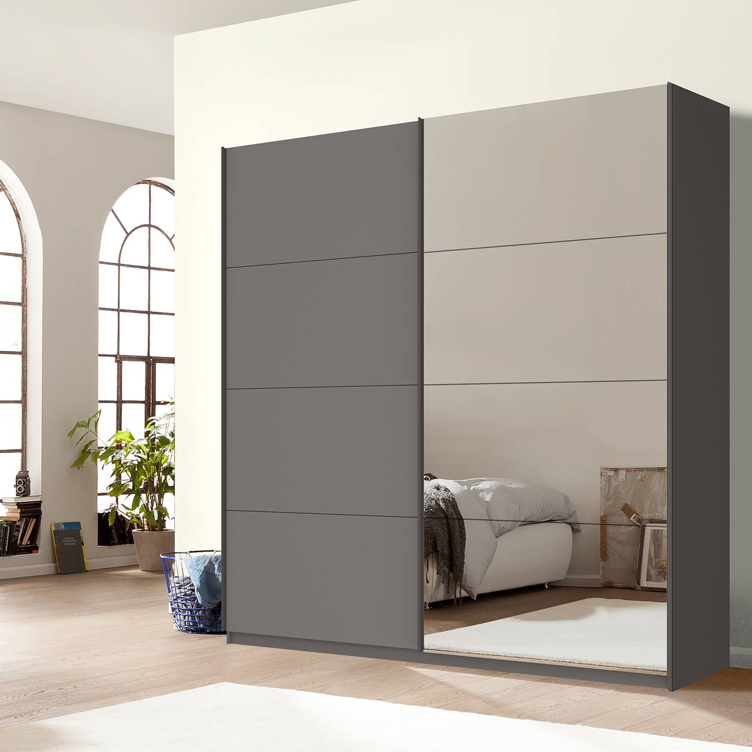 home24 Schwebetürenschrank SKØP pure reflect+