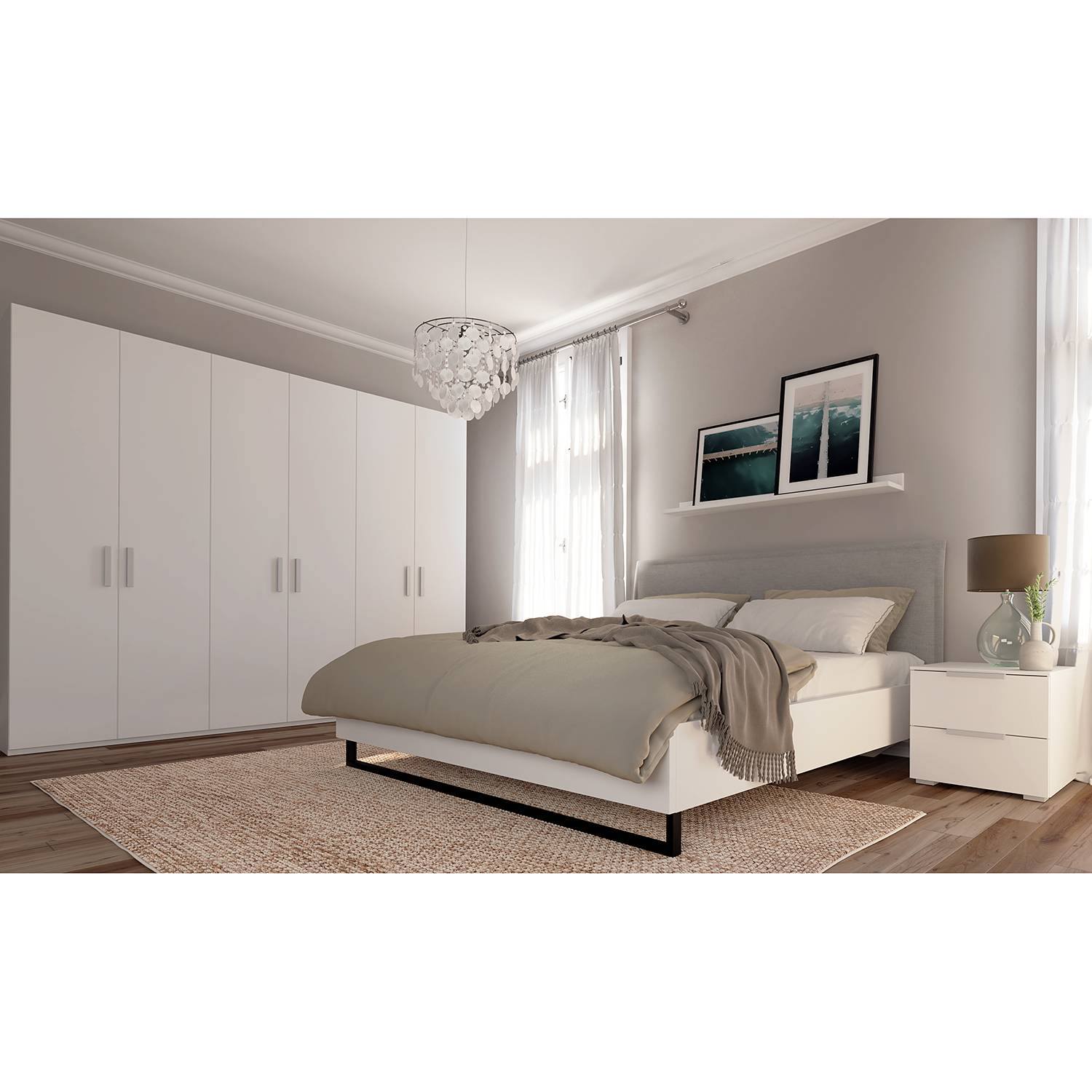 home24 Drehtürenschrank SKØP I Alpinweiß 270x236x60 cm (BxHxT) 6-türig Spanplatte Modern