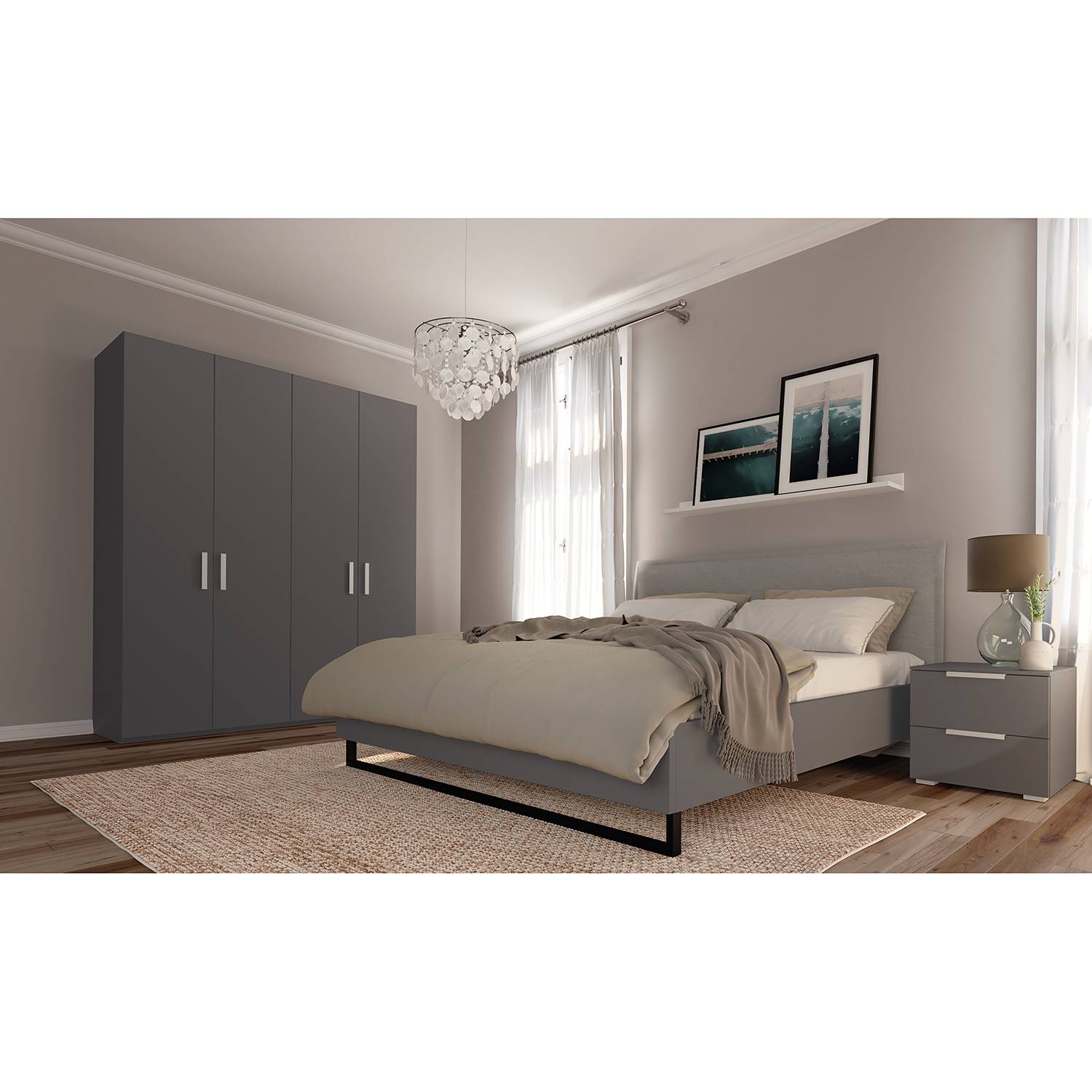 home24 Drehtürenschrank SKØP II Graphit 181x236x60 cm (BxHxT) 4-türig Spanplatte Modern