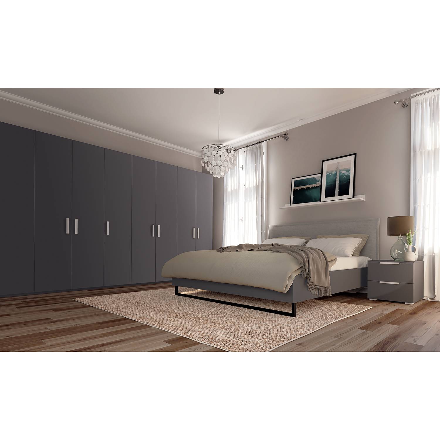 home24 Drehtürenschrank SKØP II Graphit 405x236x60 cm (BxHxT) 9-türig Spanplatte Modern