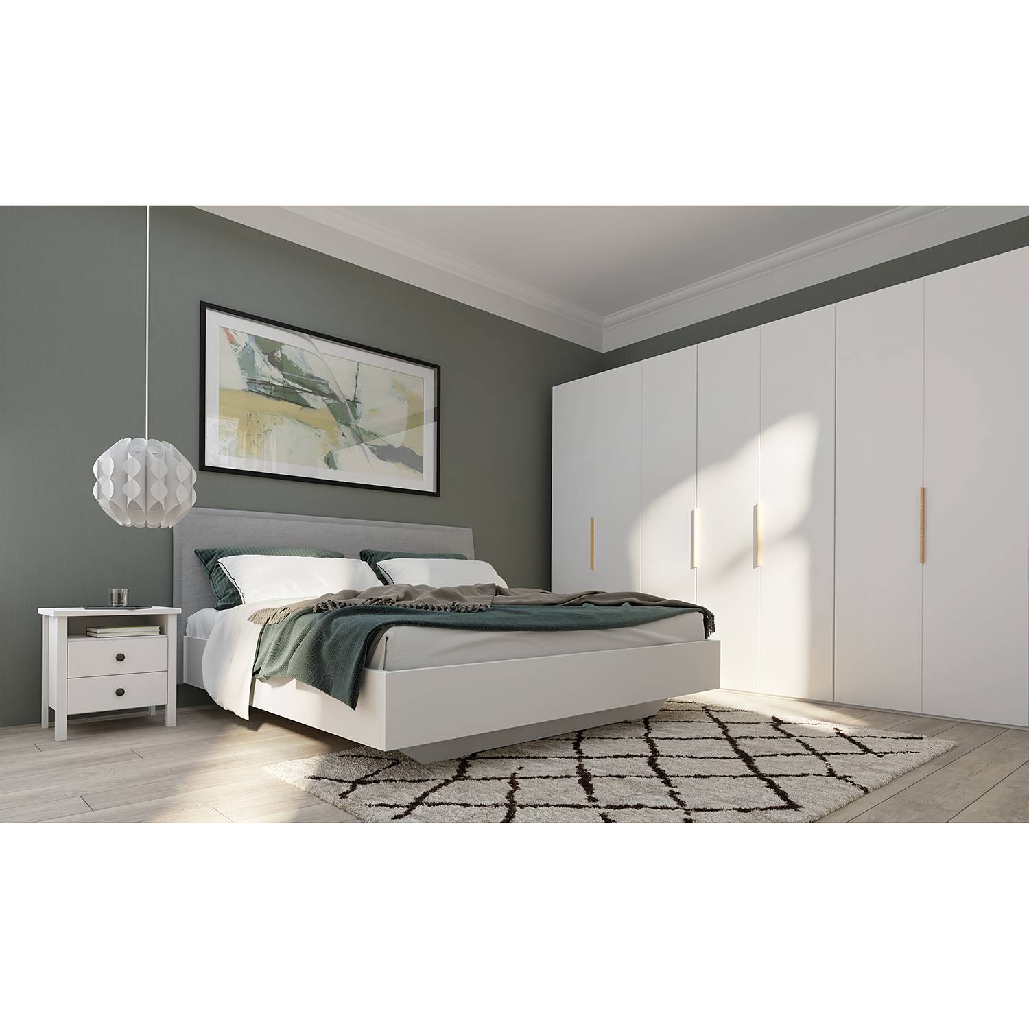 home24 Drehtürenschrank SKØP IV Mattweiß 405x236x60 cm (BxHxT) 9-türig Spanplatte Modern