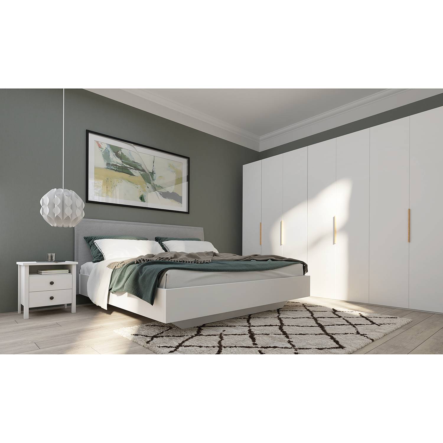 home24 Drehtürenschrank SKØP IV Mattweiß 315x222x60 cm (BxHxT) 7-türig Spanplatte Modern