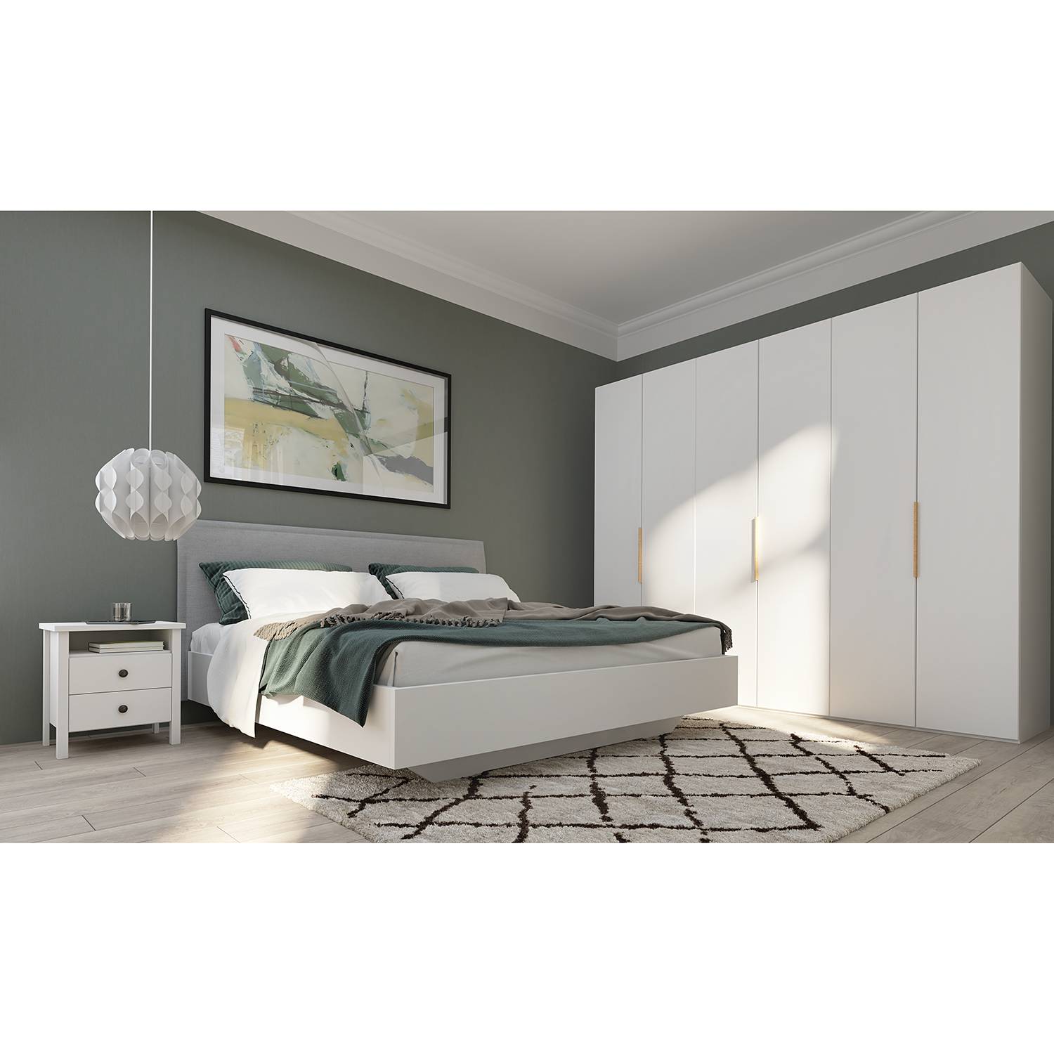 home24 Drehtürenschrank SKØP IV Mattweiß 270x222x60 cm (BxHxT) 6-türig Spanplatte Modern